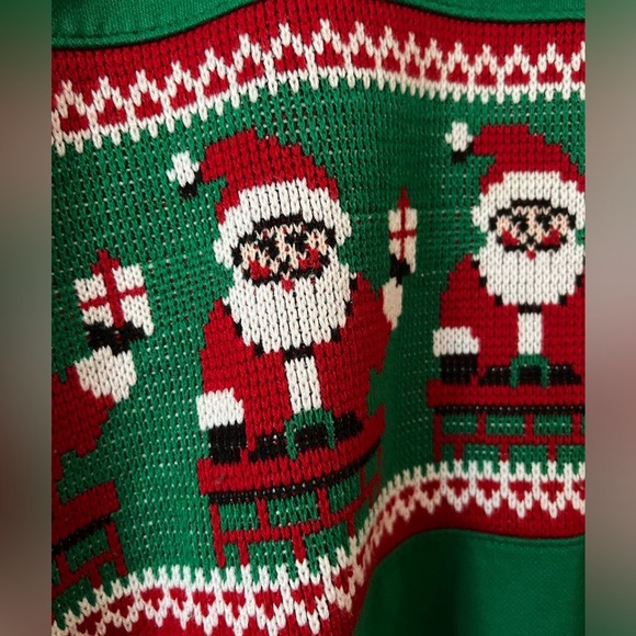 Vintage Nutcracker Smocked Santa’s Green Christmas Holiday Crewneck Sweater - Picture 2 of 6